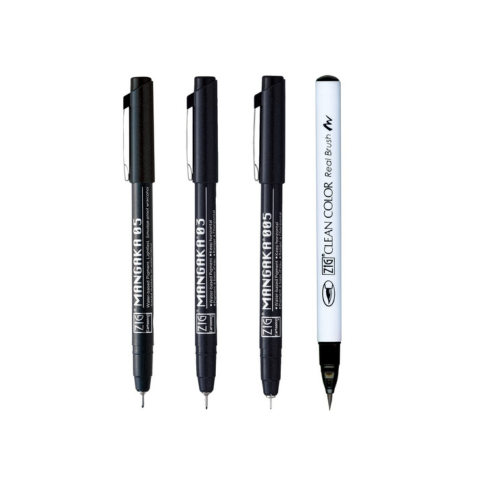 Zig Special Combo Set Clean Color Real Brush Black Color & Mangaka [CNM-005,03,05] Fineliner Pens Watercolor Pens for Painting,Calligraphy,Brush Lettering for Artists and Beginners.