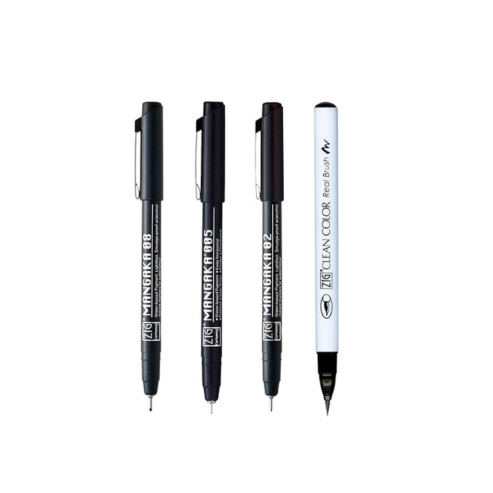 Zig Special Combo Set Clean Color Real Brush Black Color & Mangaka [CNM-005,02,08] Fineliner Pens Watercolor Pens for Painting,Calligraphy,Brush Lettering for Artists and Beginners.