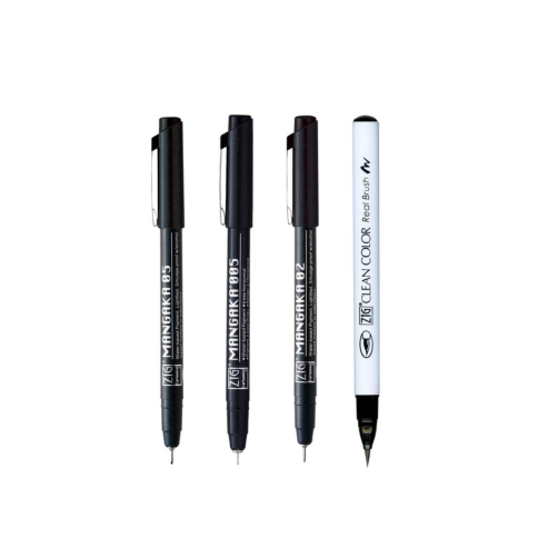 Zig Special Combo Set Clean Color Real Brush Black Color & Mangaka [CNM-005,02,05] Fineliner Pens Watercolor Pens for Painting,Calligraphy,Brush Lettering for Artists and Beginners.