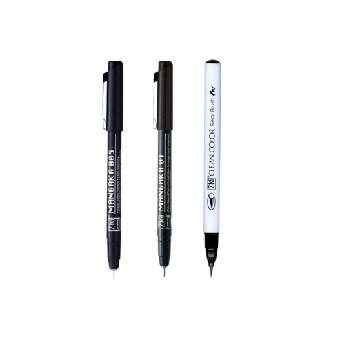IG KURETAKE Special Combo Set Clean Color Real Brush Black Color & Mangaka [CNM-005,01] Fineliner Pens Watercolor Pens for Painting,Calligraphy,Brush Lettering for Artists and Beginners