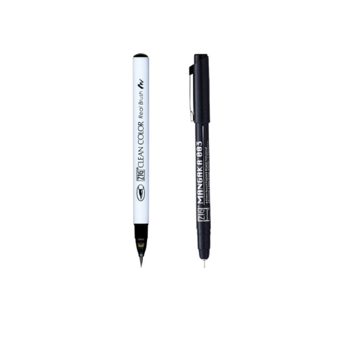 Zig KURETAKE Special Combo Set Clean Color Real Brush Black Color & Mangaka [CNM-003] Fineliner Pens Watercolor Pens for Painting,Calligraphy,Brush Lettering for Artists and Beginners.