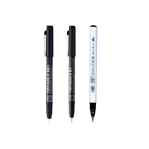 ZIG KURETAKE Special Combo Set Clean Color Real Brush Black Color & Mangaka [CNM-003,01] Fineliner Pens Watercolor Pens for Painting,Calligraphy,Brush Lettering for Artists and Beginners.