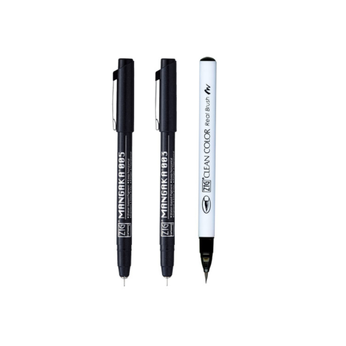 Zig Special Combo Set Clean Color Real Brush Black Color & Mangaka [CNM-003,005] Fineliner Pens Watercolor Pens for Painting,Calligraphy,Brush Lettering for Artists and Beginners