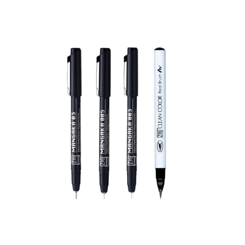 Zig Special Combo Set Clean Color Real Brush Black Color & Mangaka [CNM-003,005,03] Fineliner Pens Watercolor Pens for Painting,Calligraphy,Brush Lettering for Artists and Beginners.