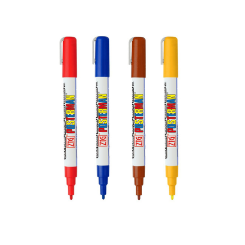 Zig Posterman Paint Markers TIP SIZE:1 mm [Red,Brown,Yellow,Blue Special combo set] Never Fade Quick Dry and Permanent Works on Rocks Painting Wood Fabric Canvas and much more.