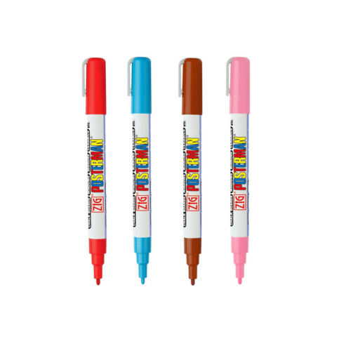 Zig Posterman Paint Markers TIP SIZE:1 mm [Lt.Blue,Red,Brown,Pink Special combo set] Never Fade Quick Dry and Permanent Works on Rocks Painting Wood Fabric Canvas and much more.