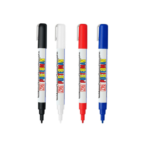 Zig Posterman Paint Markers TIP SIZE:1 mm [Black,White,Red,Blue Special combo set] Never Fade Quick Dry and Permanent Works on Rocks Painting Wood Fabric Canvas and much more.