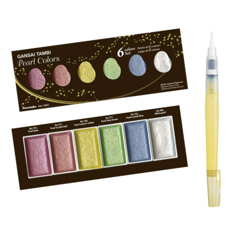 Zig KURETAKE GANSAI TAMBI �Pearl Colors� 6 colors set WATERCOLOR SYSTEM BRUSH2O Detailer combo set