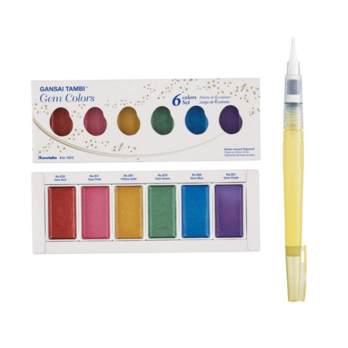 Zig KURETAKE GANSAI TAMBI Gem Colors 6 colors set WATERCOLOR SYSTEM BRUSH2O Detailer combo set