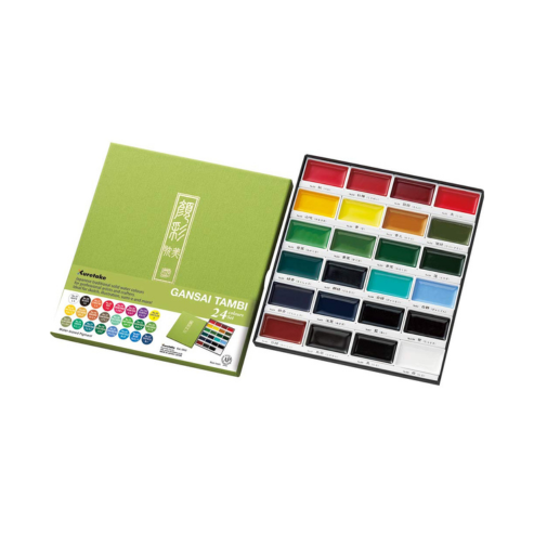 KURETAKE GANSAI TAMBI 24 colors set With ZIG WATERCOLOR SYSTEM BRUSH2O Detailer combo set