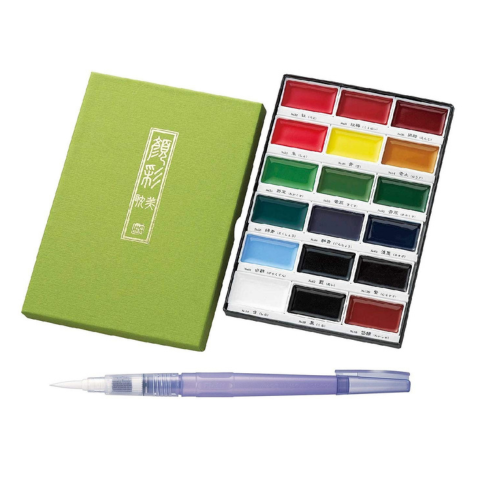 KURETAKE GANSAI TAMBI 18 colors set WITH ZIG WATERCOLOR SYSTEM BRUSH2O Large COMBO SET