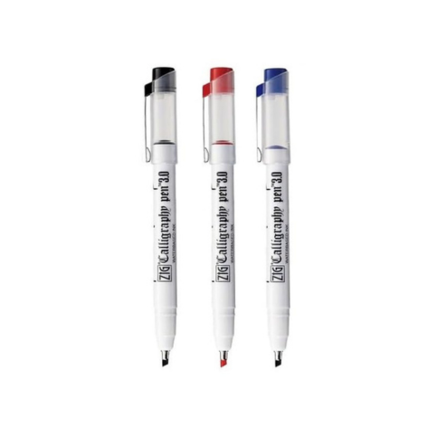 Zig Kuretake Calligraphy Pen 3.0 Oblique Tip Black,Red,Blue,3 Color Set,For Italic and Gothic Calligraphy Beginners, Odourless, Xylene Free, Professional quality.AP-Certified JAPAN.