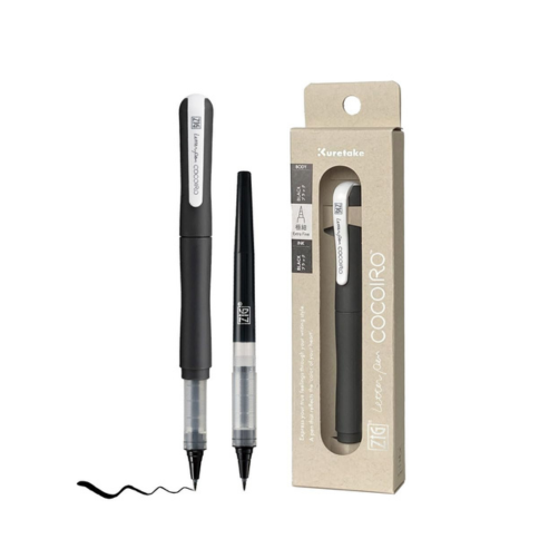 Zig Letter Pen COCOIRO, Body with Black Ink Refill Set, Flexible Extra Fine Brush Tip, Refillable marking Pen for Calligraphy, Hand Lettering, Made in Japan (POTTER'S PINK, Black)