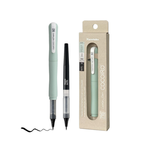 Zig Letter Pen COCOIRO, Body with Black Ink Refill Set, Flexible Extra Fine Brush Tip, Refillable marking Pen for Calligraphy, Hand Lettering, Made in Japan (HAZE BLUE, Black)