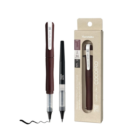 Zig Letter Pen COCOIRO, Body with Black Ink Refill Set, Flexible Extra Fine Brush Tip, Refillable marking Pen for Calligraphy, Hand Lettering, Made in Japan (BORDEAUX RED, Black)
