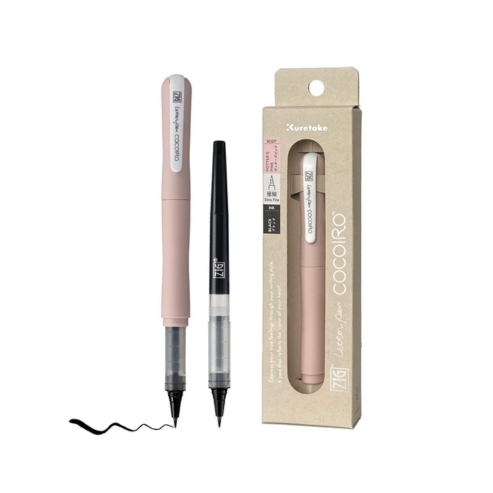 Zig Letter Pen COCOIRO, Body with Black Ink Refill Set, Flexible Extra Fine Brush Tip, Refillable marking Pen for Calligraphy, Hand Lettering, Made in Japan (POTTER'S PINK, Black)