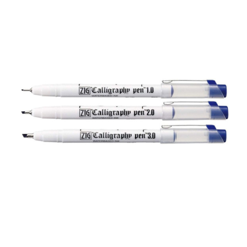 Zig Calligraphy Pen Set – 1mm, 2mm & 3mm Blue Ink Tips, Smooth Flow for Elegant Hand Lettering, Journaling, Greeting Cards & Art Projects. AP-Certified Japan