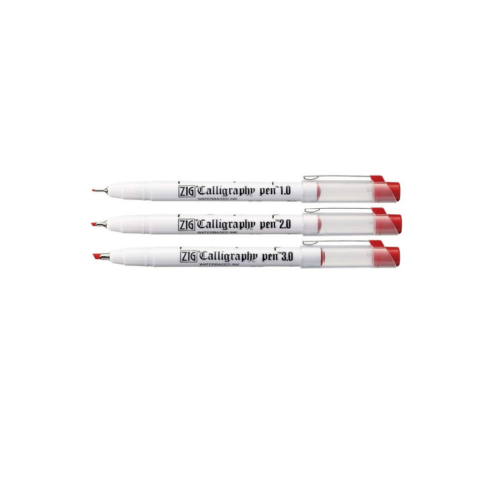 Zig Calligraphy Pen Set – 1mm, 2mm & 3mm Red Ink Tips, Smooth Flow for Elegant Hand Lettering, Journaling, Greeting Cards & Art Projects. AP-Certified Japan