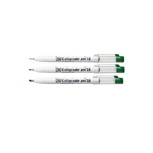 Zig Calligraphy Pen Set – 1mm, 2mm & 3mm Green Ink Tips, Smooth Flow for Elegant Hand Lettering, Journaling, Greeting Cards & Art Projects. AP-Certified Japan