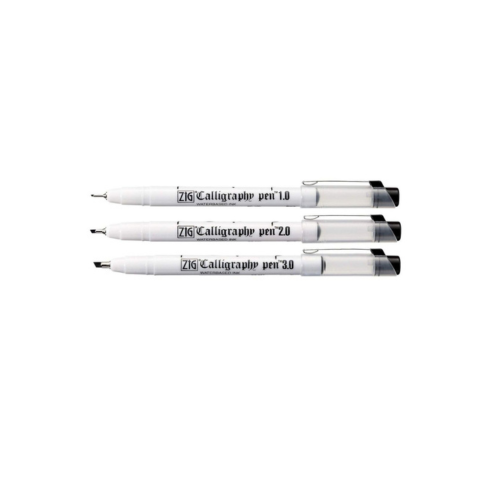 Zig Calligraphy Pen Set – 1mm, 2mm & 3mm Black Ink Tips, Smooth Flow for Elegant Hand Lettering, Journaling, Greeting Cards & Art Projects. AP-Certified Japan