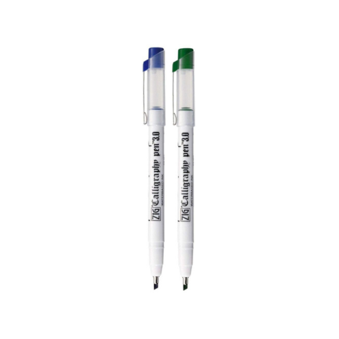 Zig Calligraphy Pen Set – 3mm Board Tip Blue & Green Ink, Smooth Flow Water-Based Ink for Elegant Hand Lettering, Journaling, Greeting Cards & Art Projects. AP-Certified Japan