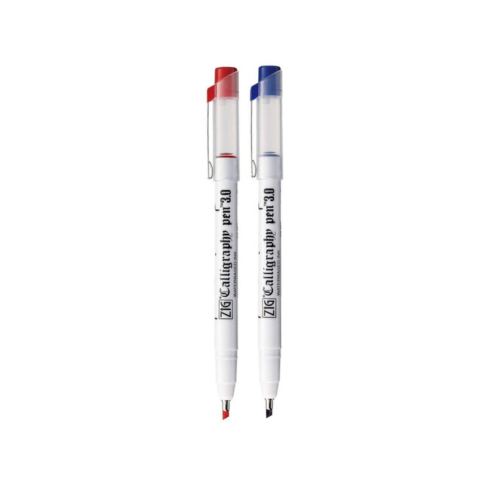 Zig Calligraphy Pen Set – 3mm Board Tip Blue & Red Ink, Smooth Flow Water-Based Ink for Elegant Hand Lettering, Journaling, Greeting Cards & Art Projects. AP-Certified Japan