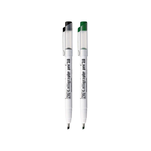 Zig Calligraphy Pen Set – 3mm Board Tip Black & Green Ink, Smooth Flow Water-Based Ink for Elegant Hand Lettering, Journaling, Greeting Cards & Art Projects. AP-Certified Japan
