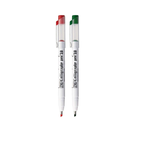 Zig Calligraphy Pen Set – 3mm Board Tip Red & Green Ink, Smooth Flow Water-Based Ink for Elegant Hand Lettering, Journaling, Greeting Cards & Art Projects. AP-Certified Japan
