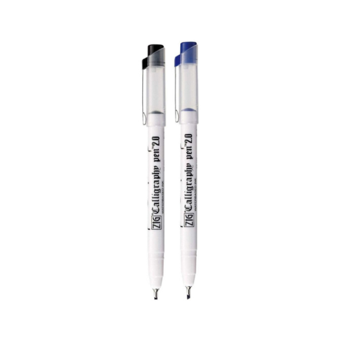 Zig Calligraphy Pen Set – 2mm Board Tip Black & Blue Ink, Smooth Flow Water-Based Ink for Elegant Hand Lettering, Journaling, Greeting Cards & Art Projects. AP-Certified Japan