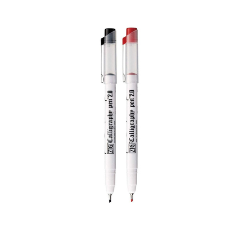 Zig Calligraphy Pen Set – 2mm Board Tip Black & Red Ink, Smooth Flow Water-Based Ink for Elegant Hand Lettering, Journaling, Greeting Cards & Art Projects. AP-Certified Japan