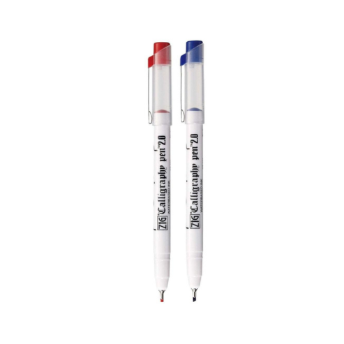 Zig Calligraphy Pen Set – 2mm Board Tip Blue & Red Ink, Smooth Flow Water-Based Ink for Elegant Hand Lettering, Journaling, Greeting Cards & Art Projects. AP-Certified Japan