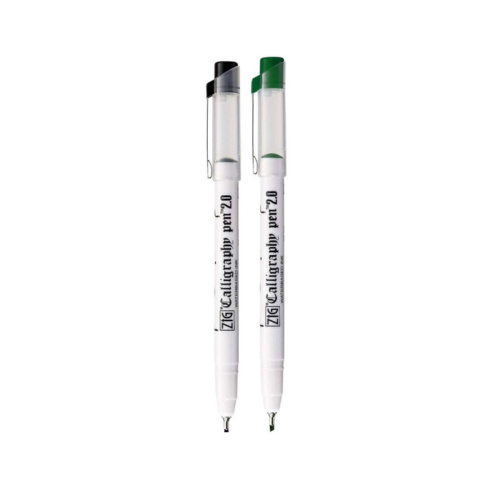 Zig Calligraphy Pen Set – 2mm Board Tip Black & Green Ink, Smooth Flow Water-Based Ink for Elegant Hand Lettering, Journaling, Greeting Cards & Art Projects. AP-Certified Japan