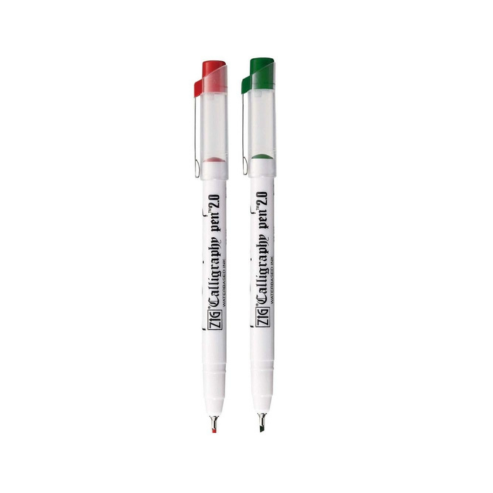 Zig Calligraphy Pen Set – 2mm Board Tip Red & Green Ink, Smooth Flow Water-Based Ink for Elegant Hand Lettering, Journaling, Greeting Cards & Art Projects. AP-Certified Japan