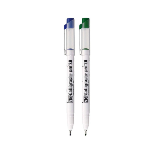 Zig Calligraphy Pen Set – 2mm Board Tip Blue & Green Ink, Smooth Flow Water-Based Ink for Elegant Hand Lettering, Journaling, Greeting Cards & Art Projects. AP-Certified Japan