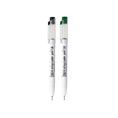 Zig Calligraphy Pen Set – 1mm Fine Tip Black & Green Ink, Smooth Flow Water-Based Ink for Elegant Hand Lettering, Journaling, Greeting Cards & Art Projects. AP-Certified Japan