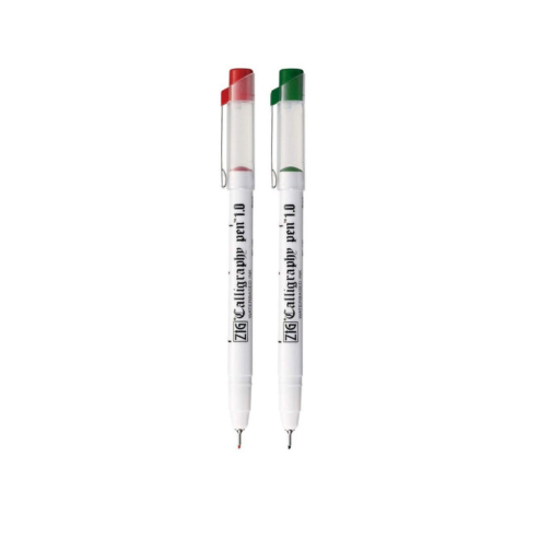Zig Calligraphy Pen Set – 1mm Fine Tip Red & Green Ink, Smooth Flow Water-Based Ink for Elegant Hand Lettering, Journaling, Greeting Cards & Art Projects. AP-Certified Japan