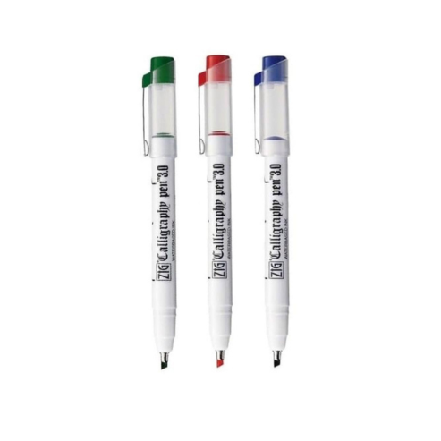 Zig Calligraphy Pen Set – 3.0mm Fine Tip, 3 Colors (Blue, Red, Green) Water-Based Ink for Elegant Hand Lettering, Journaling, Greeting Cards & Art Projects. AP-Certified Japan