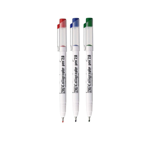 Zig Calligraphy Pen Set – 2.0mm Fine Tip, 3 Colors (Blue, Red, Green) Water-Based Ink for Elegant Hand Lettering, Journaling, Greeting Cards & Art Projects. AP-Certified Japan