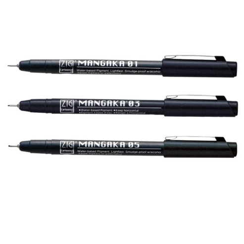 Zig CARTOONIST Special MANGAKA Set Black Pigment Ink (CNM-01,03,05) Micron Liner Pens for Manga Artwork, Illustration, Lettering, Graphic Designers, Paper Crafters and much more. Made in Japan