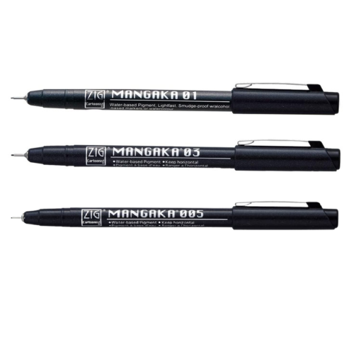 Zig CARTOONIST Special MANGAKA Set Black Pigment Ink (CNM-005,03,05) Micron Liner Pens for Manga Artwork, Illustration, Lettering, Graphic Designers, Paper Crafters and much more. Made in Japan