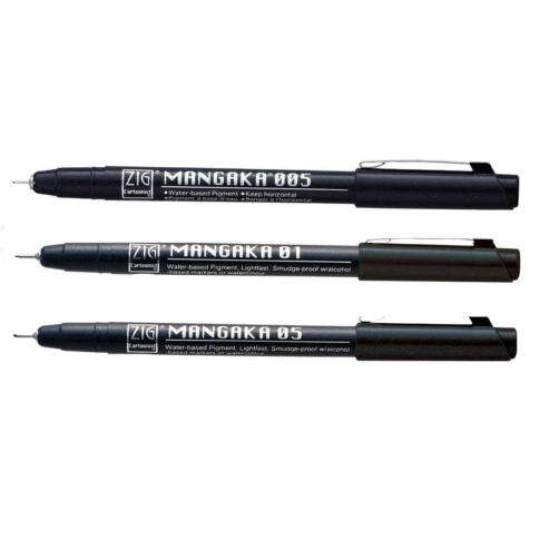 Zig CARTOONIST Special MANGAKA Set Black Pigment Ink (CNM-005,01,05) Micron Liner Pens for Manga Artwork, Illustration, Lettering, Graphic Designers, Paper Crafters and much more. Made in Japan