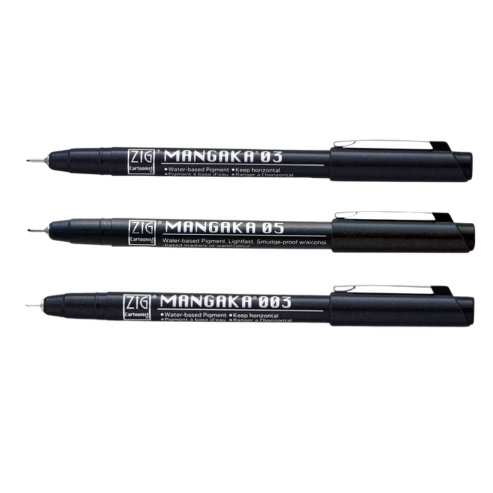 Zig CARTOONIST Special MANGAKA Set Black Pigment Ink (CNM-003,03,05) Micron Liner Pens for Manga Artwork, Illustration, Lettering, Graphic Designers, Paper Crafters and much more. Made in Japan