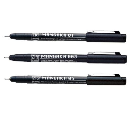 Zig CARTOONIST Special MANGAKA Set Black Pigment Ink (CNM-003,01,05) Micron Liner Pens for Manga Artwork, Illustration, Lettering, Graphic Designers, Paper Crafters and much more. Made in Japan