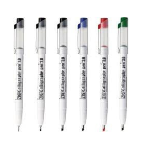 Zig Kuretake Calligraphy Pens Oblique Tip (1mm, 2mm, Black & 3mm Black,Blue, Red, Green) Pack of 6 Pcs for Writing & Hand Lettering, for Professional, Beginner, Water-Based Dye Ink, Made in Japan
