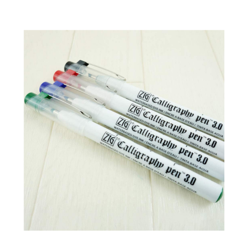 Zig Kuretake Calligraphy Pens 3mm Oblique Tip (Black,Blue, Red, Green) Color Pack of 3 Pcs for Writing & Hand Lettering, for Professional, Beginner, Water-Based Dye Ink, Made in Japan