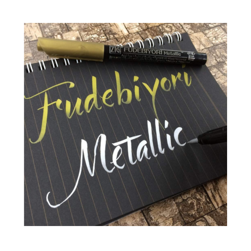 Zig FUDEBIYORI Brush Pens Metallic set of 3 perfect for lettering, illustration on dark papers, art, calligraphy, journaling, Archival quality, Odourless, Flexible brush tip. AP-Certified JAPAN