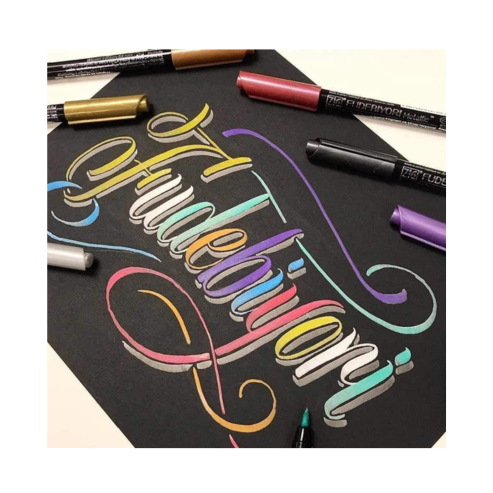 Zig FUDEBIYORI Brush Pens Metallic set of 3 perfect for lettering, illustration on dark papers, art, calligraphy, journaling, Archival quality, Odourless, Flexible brush tip. AP-Certified JAPAN