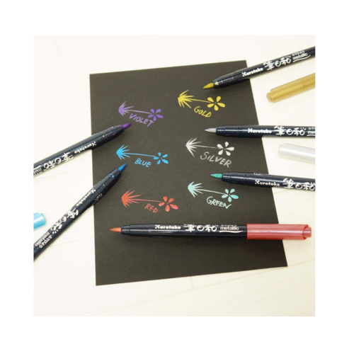 Zig FUDEBIYORI Brush Pens Metallic set of 3 perfect for lettering, illustration on dark papers, art, calligraphy, journaling, Archival quality, Odourless, Flexible brush tip. AP-Certified JAPAN
