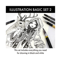 Zig KURETAKE Special Illustration Basic Set 1 Black Marker and 1 White Brush Pen [CNM-003,CBK-55P] for Manga Drawing, Lettering and Calligraphy,Professional Artist Quality Product. AP-Certified JAPAN