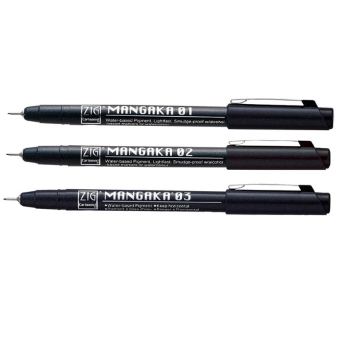 Zig CARTOONIST MANGAKA 010 Black Pigment CNM-01,02,03 Pack of 3 Micron Liner Pens for Art,Illustration,Lettering,Graphic Designers,Paper Crafters and much more. AP-Certificated JAPAN